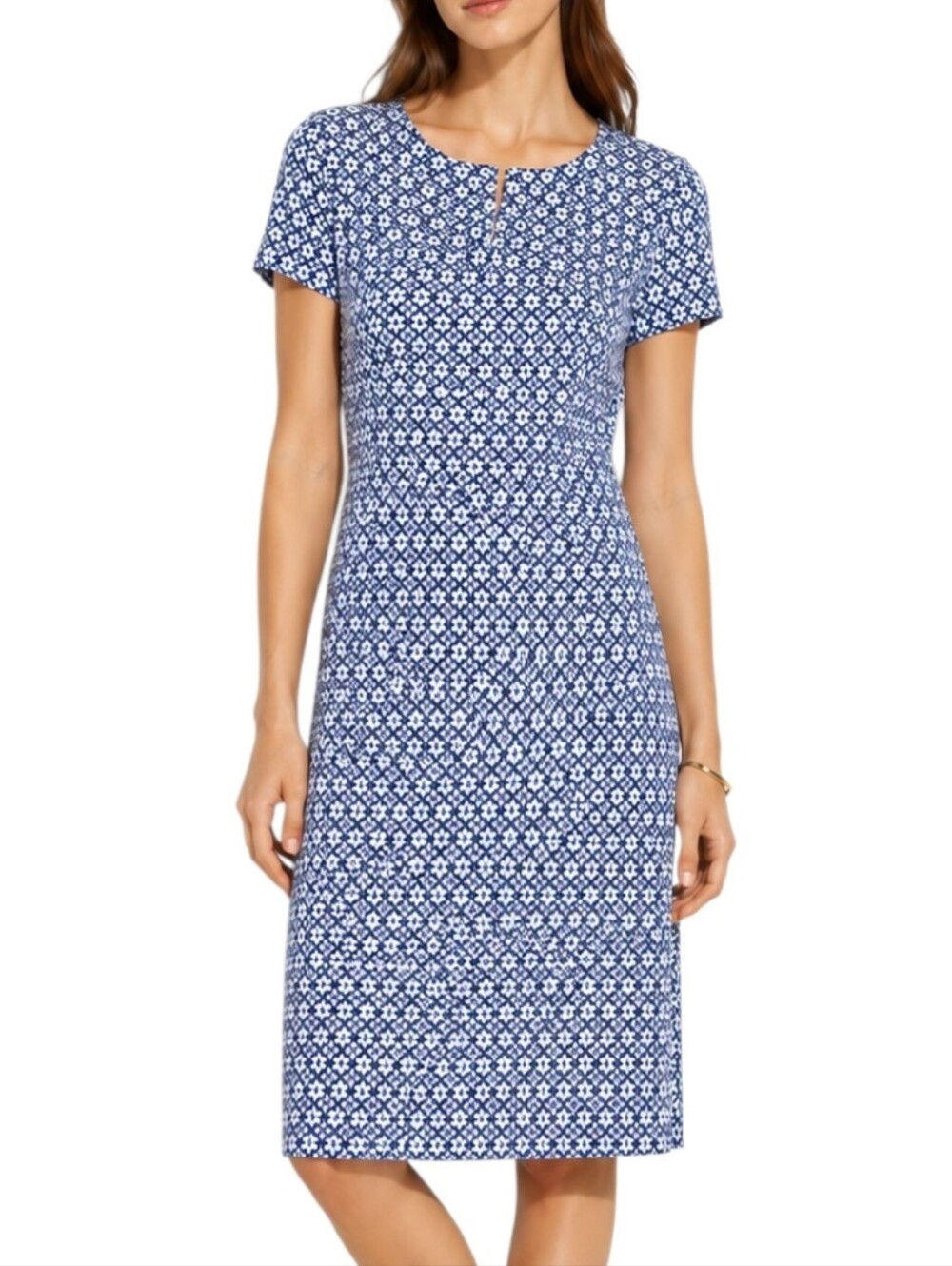 Tory Burch Midi Dress Women Large Blue White Rayon